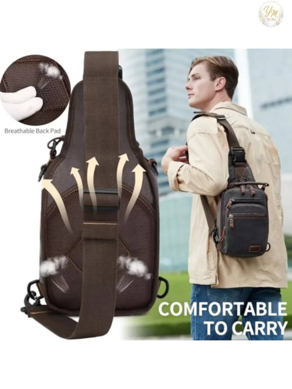 Waxed Canvas Sling Bag for Men Crossbody Chest Bag Water Resistant Shoulder